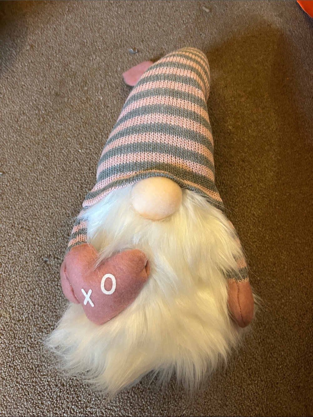 Plush Garden Gnome in Pink and Gray Stripes